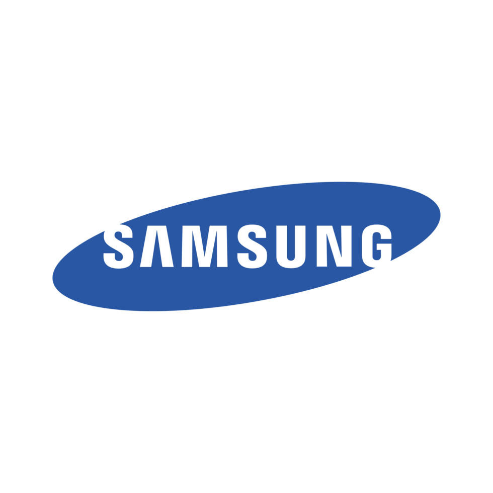 Samsung logo: black wordmark inside a blue oval badge